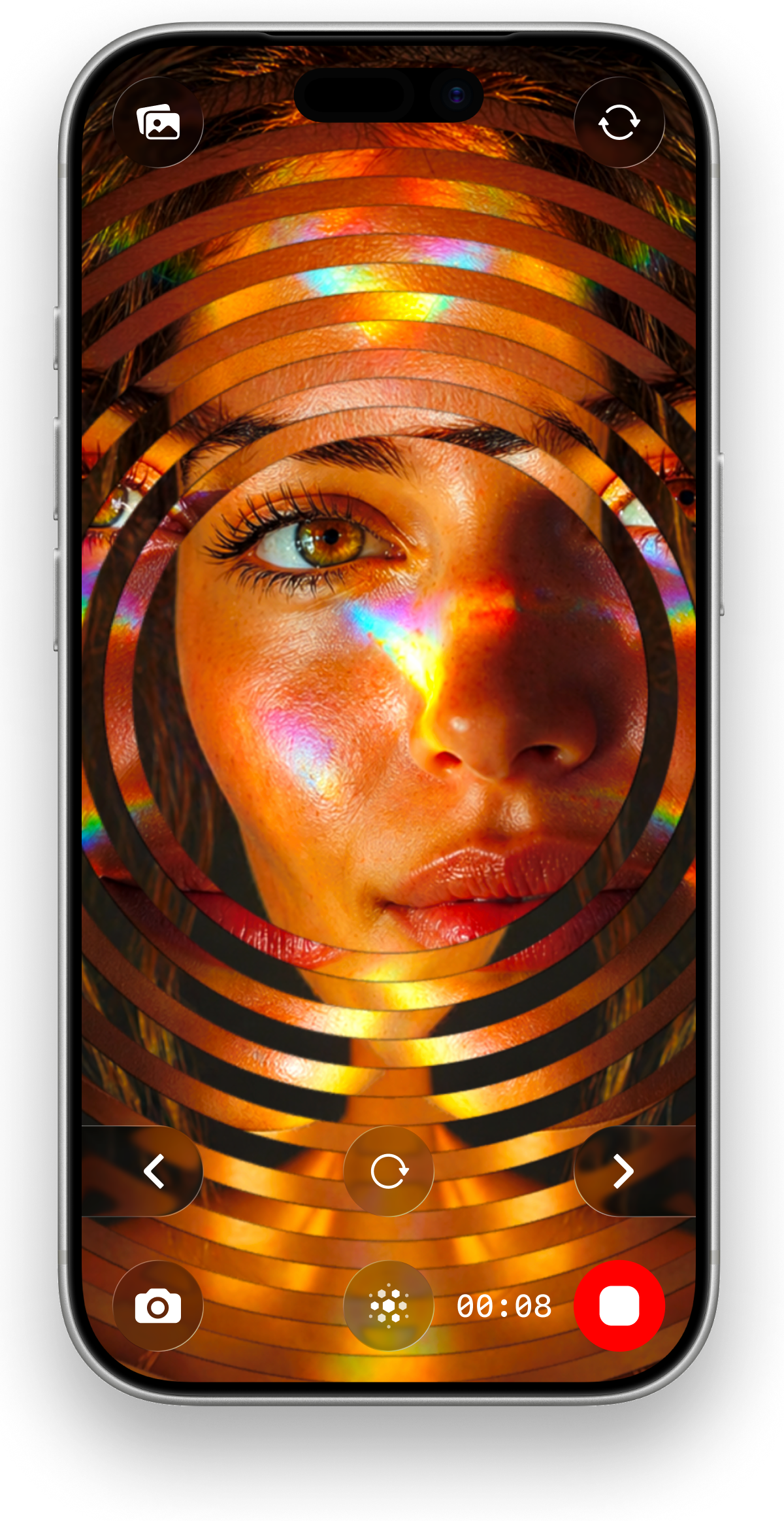 Live kaleidoscope camera effect on iPhone in Kaleidoscope Prism Camera
