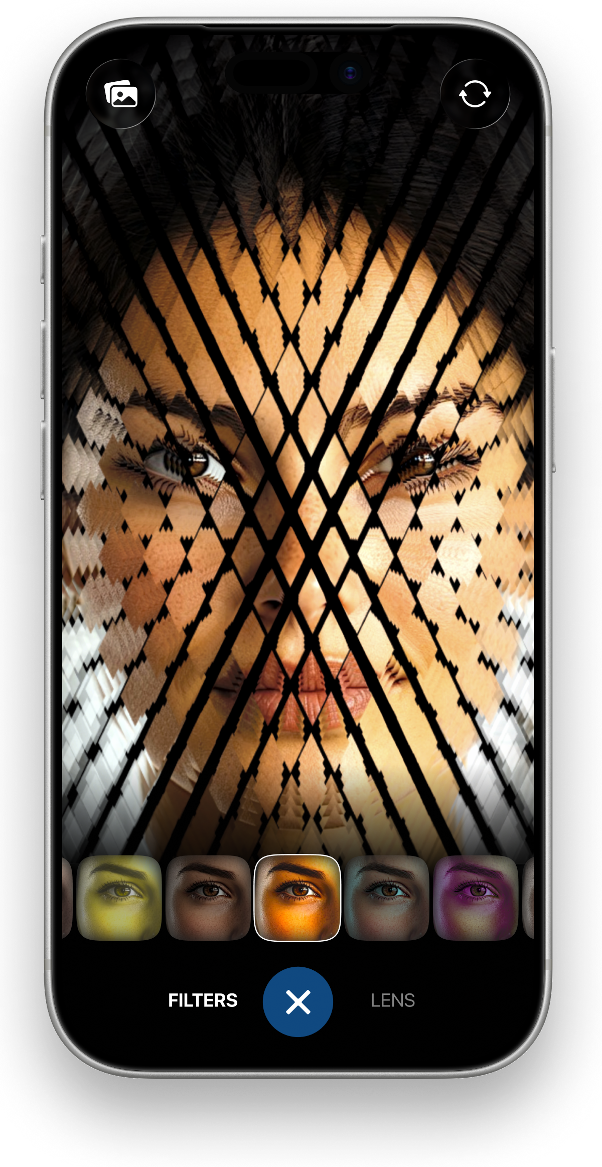 Real-time kaleidoscope camera preview with live lens effect